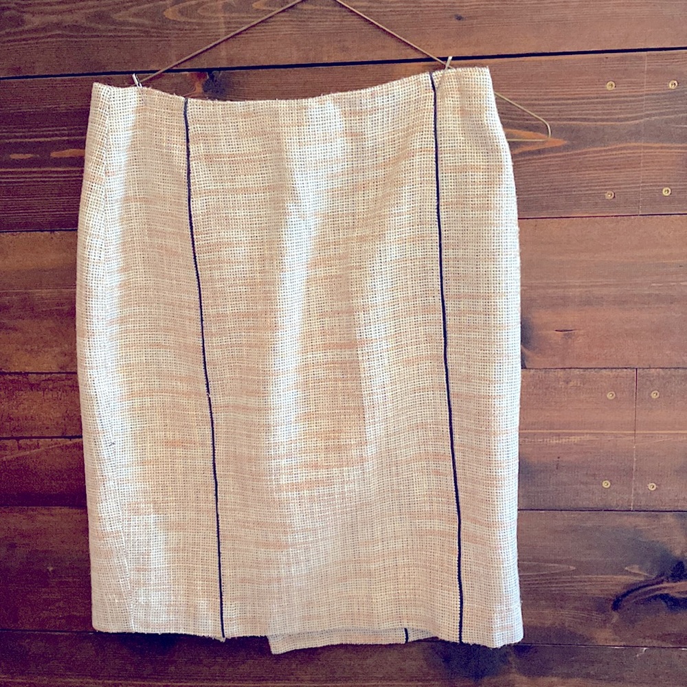 Super cute pink, white, navy textured pencil skirt